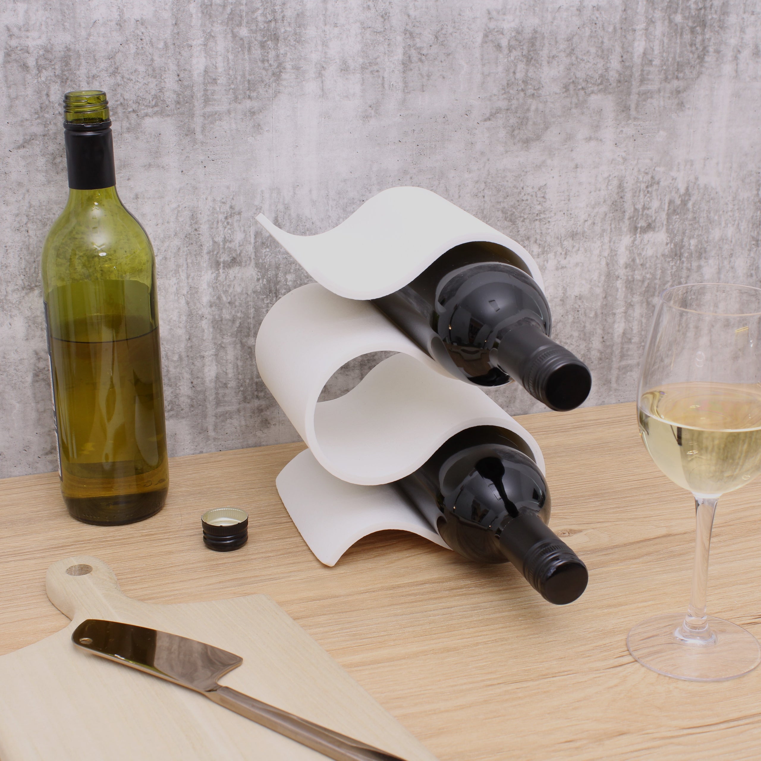 Wavy Wine Rack 3 Bottle Holder in White FILAVINO